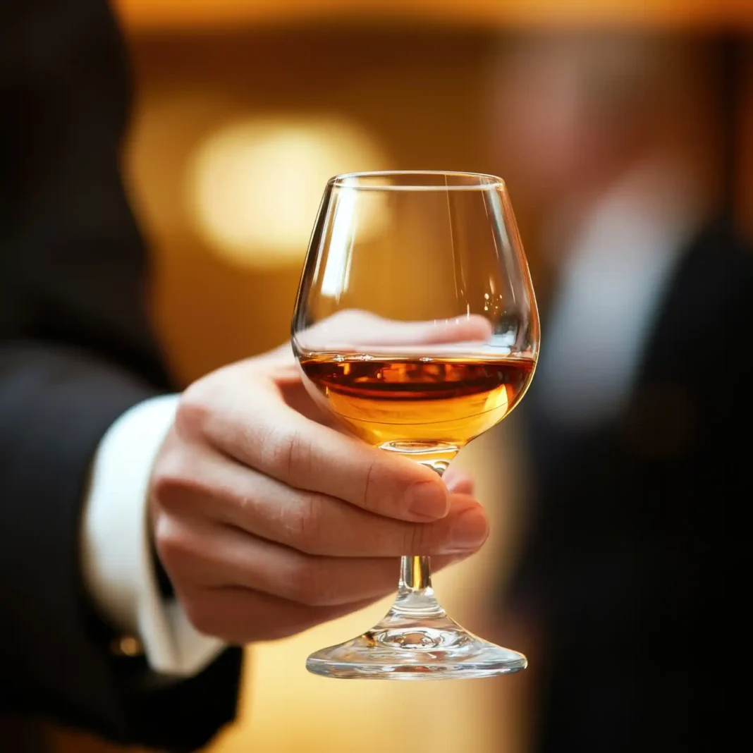 A Glass of Cognac elevated by an elegant man. Photo vecteezy-medium A Glass of Cognac elevated by an elegant man. Photo vecteezy-medium