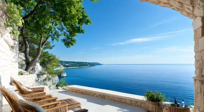 Basking in the Grandeur of the French Riviera a beautiful home terrace overlooking the French Riviera
