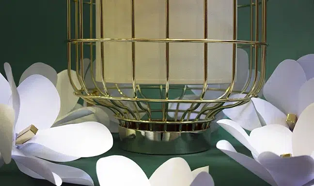 Utu Lighting Unveils the Magnolia Collection in Portugal Beautiful Magnolia Lamp display with flowers