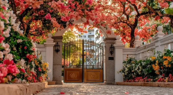 4 Simple Gate Design For Small Houses arching flowers around the gate. Photo vecteezy-medium