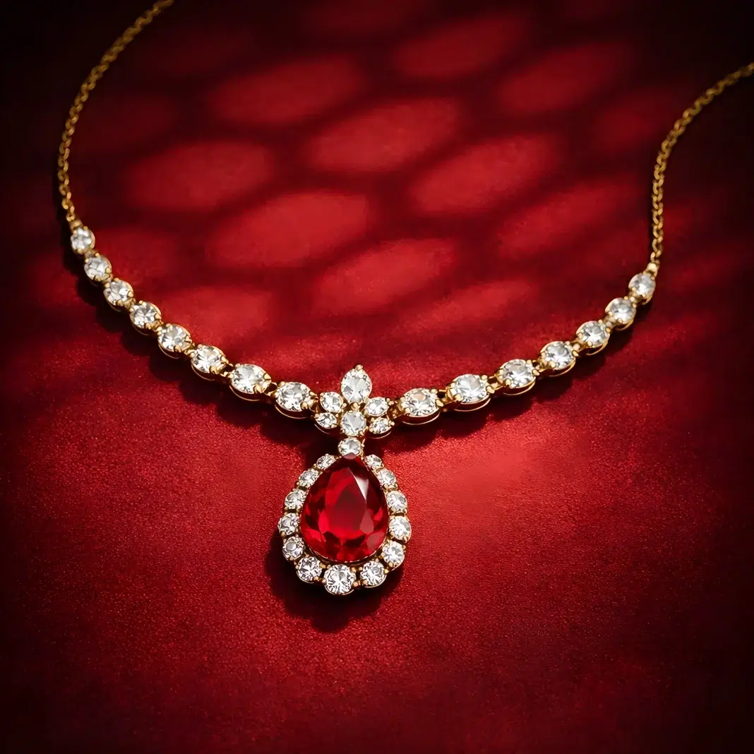 Luxury Gold Necklace with a ruby pendant. Vecteezy-medium Luxury Gold Necklace with a ruby pendant. Vecteezy-medium