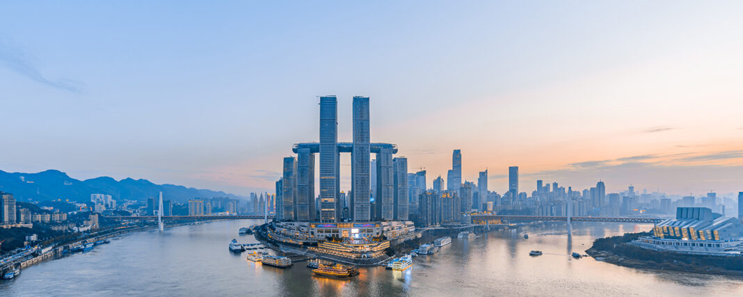 High angle view of Chaotianmen Wharf in Chongqing, China