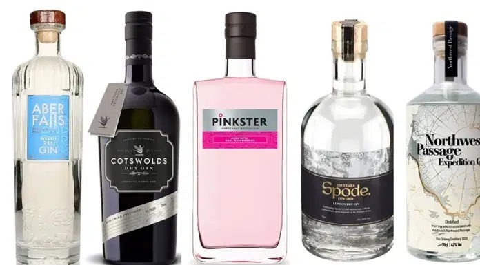 Our 5 Favorite Gins of the Moment, in Honor of International G&T Day Five premium gins showcased together, including Aber Falls, Cotswolds, Pinkster, Spode, and Northwest Passage, celebrating International G&T Day.