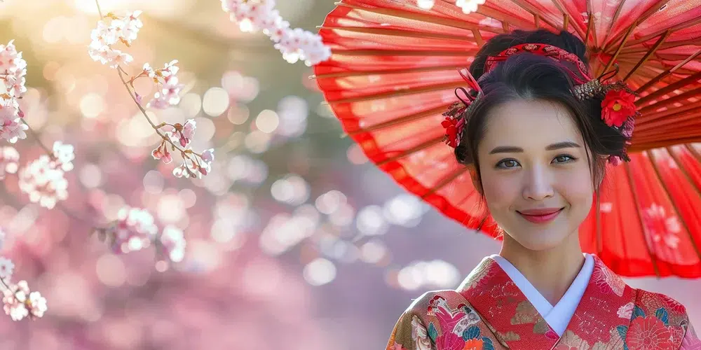 woman-in-kimono-holding-red-umbrella, the culture of japanese people