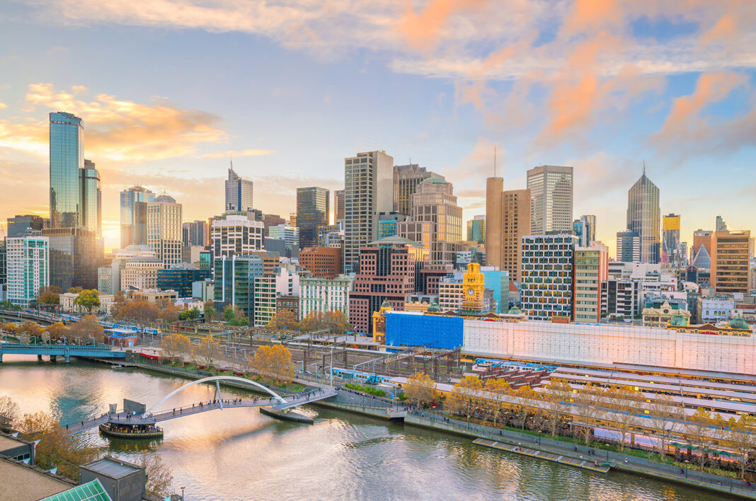 Melbourne city skyline at twilight