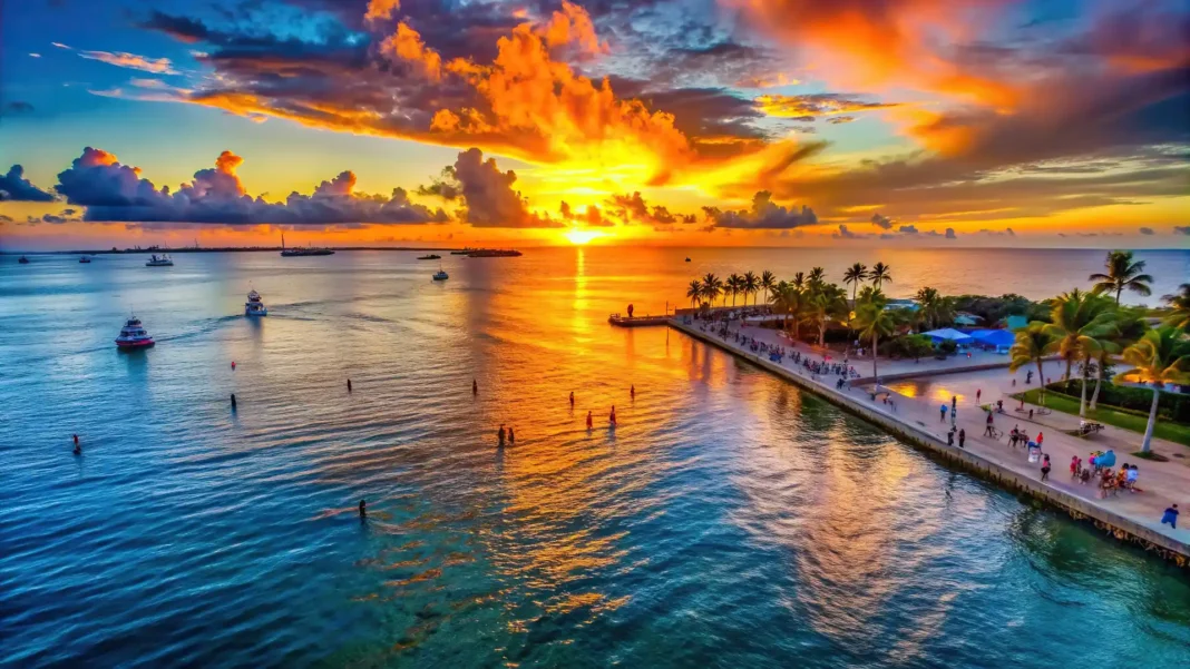 An incredible aerial view of the sunset at Mallory Square in Key West. Photo vecteezy-medium An incredible aerial view of the sunset at Mallory Square in Key West. Photo vecteezy-medium
