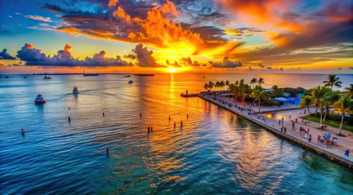 Florida Keys: A 7-Day Island Escape An incredible aerial view of the sunset at Mallory Square in Key West. Photo vecteezy-medium