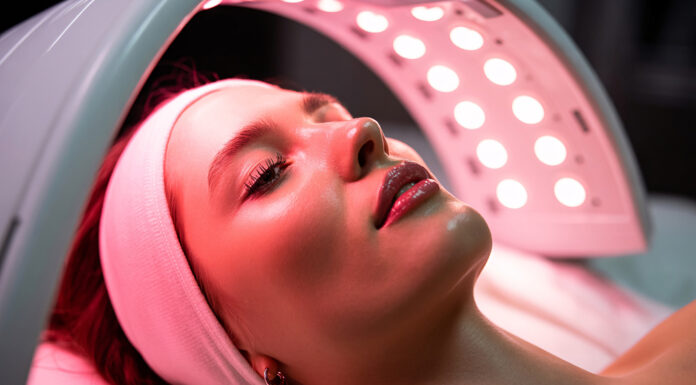 5 Things You Can Buy To Help with Stress and Anxiety A serene young woman undergoes skincare treatment with glowing red light therapy for rejuvenation.