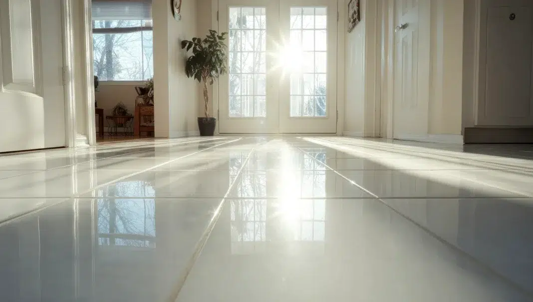 beautiful white tile floor in a house room.
