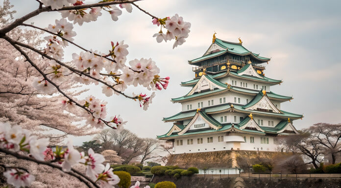 Discover the Beauty of Japan in the Spring Blossoms framing osaka castle in springtime in Japan