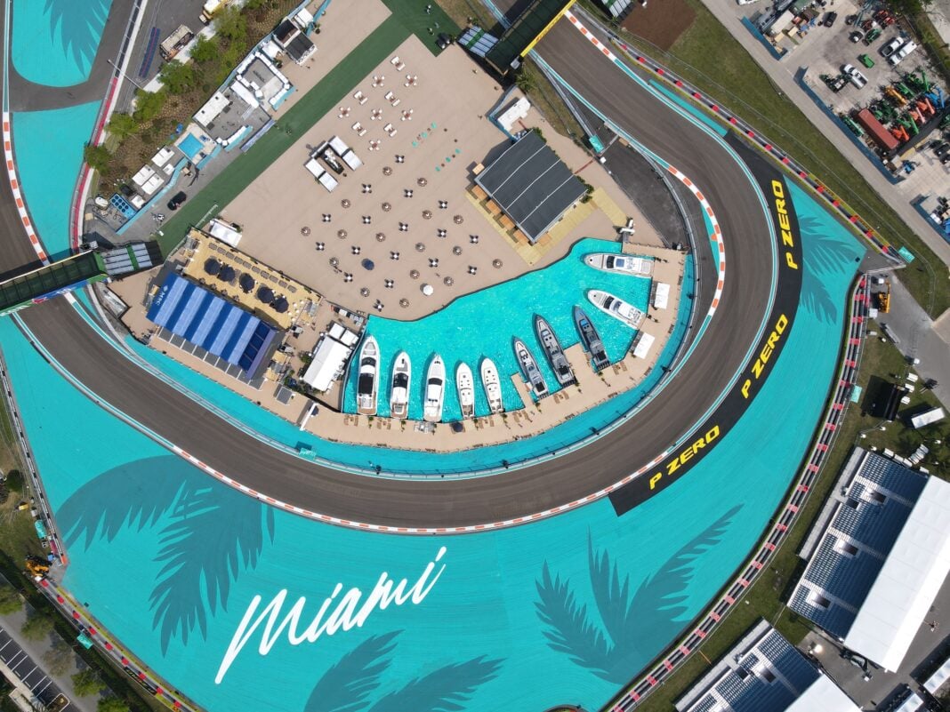Aerial View of the F1 Miami Grand Prix Yacht Club. Photo source denisonyachtsales.com