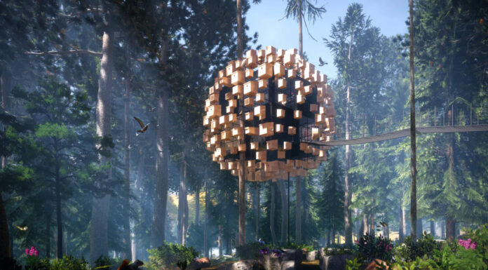 Bjarke Ingels unveils a Treetop Hotel Room in Sweden Bjarke Ingels Group Sweden Bird Treetop hotel