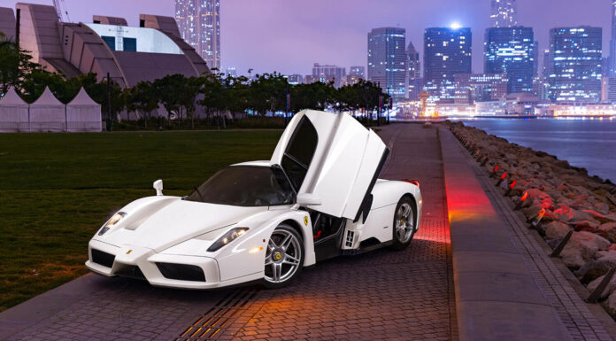 One-Off White Ferrari Enzo to be sold exclusively by RM Sotheby’s without Reserve White Ferrari Enzo with doors open