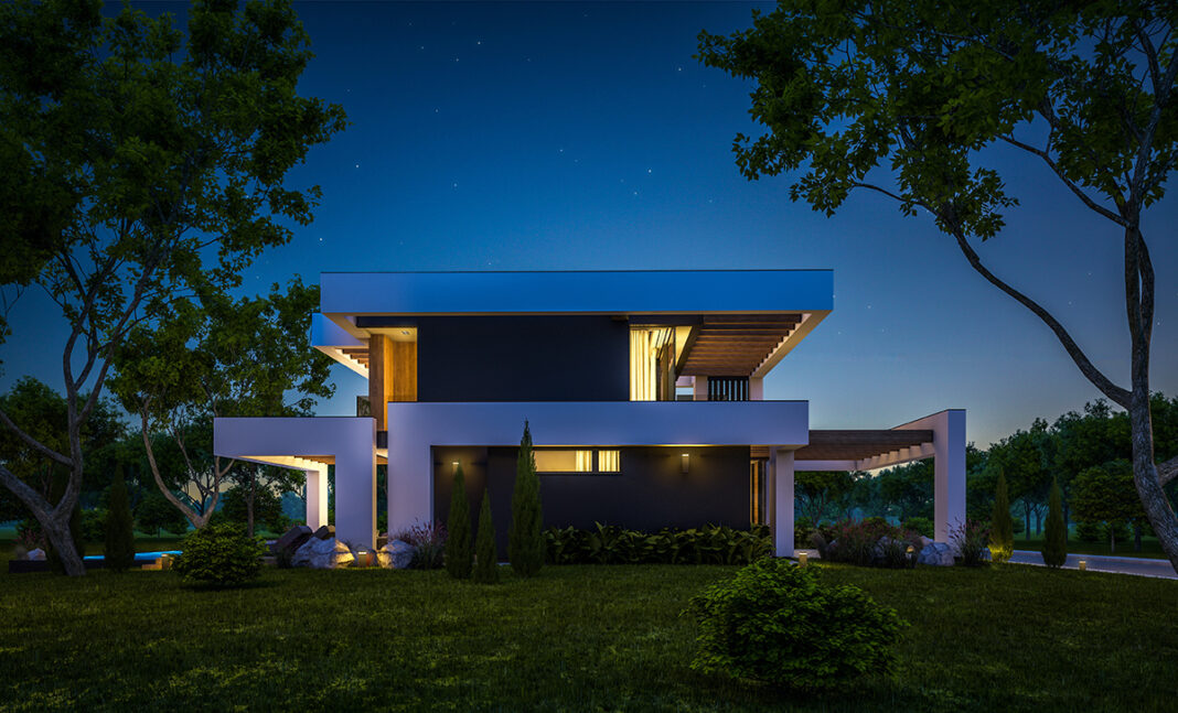 Neighborhood with Luxurious homes. Photo via adobe