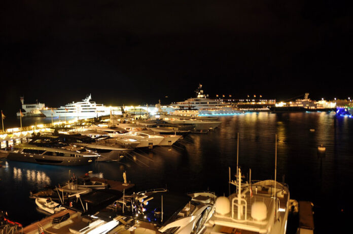 Monaco Yacht Show by night