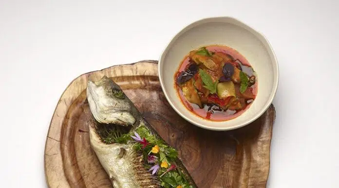 Chef Arnaud Faye’s Signature Dish, Grilled Sea Bass Arnaud Faye Dish, photo courtesy of Arnaud Faye