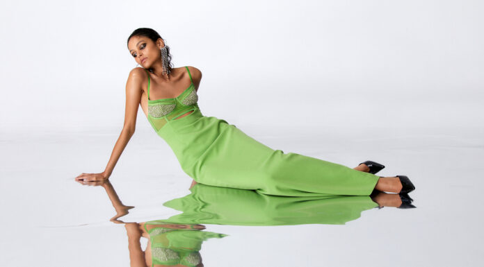 Fashion Designer, Rachel Gilbert, On Contemporary Sophistication RACHEL GILBERT SS23 green long dress