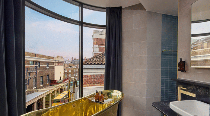 Offering The Very Best Of London’s West End: Hotel AMANO Covent Garden Bedroom Gold Bath at Hotel AMANO Covent Garden