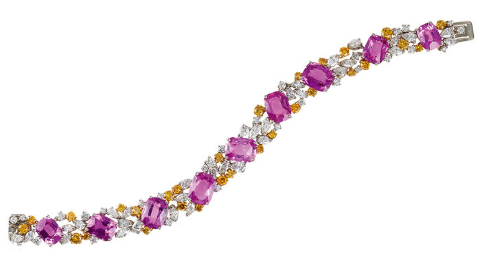 The Magnificence of Oscar Heyman Jewelry Gold & Platinum Pink Sapphire & Yellow Diamond Bracelet