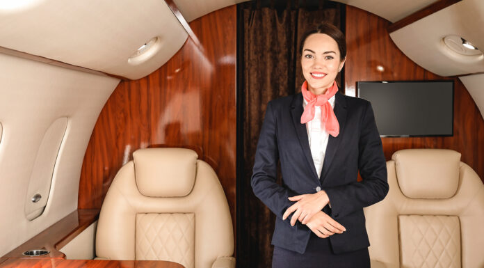 The Art of Subtle Luxury Upgrades Beyond First Class Air hostess on board the modern private airplane for those who love first class luxury