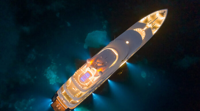 Superyacht AMARYLLIS makes a welcome return to the Med AMARYLLIS-at-anchor- by-night