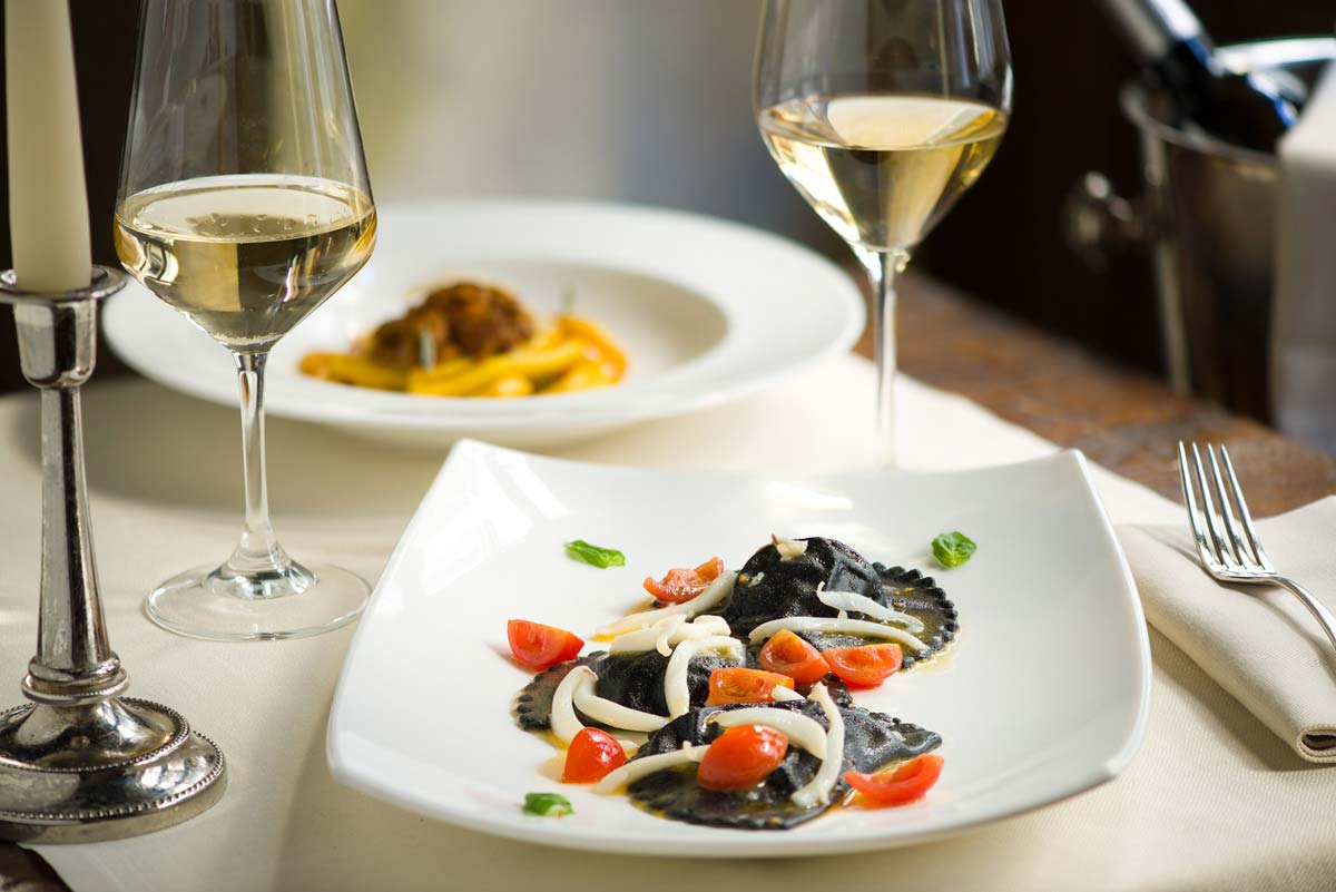 Black Mezzelune with sea bass at Boccanegra Restaurant. Photo courtesy of the Restaurant Black Mezzelune with sea bass at Boccanegra Restaurant. Photo courtesy of the Restaurant