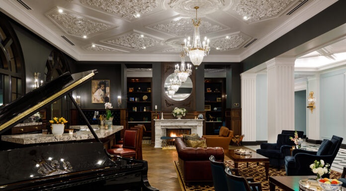 Hotel Carmichael Named Indiana’s Best Boutique Hotel Adagio Lounge Night_Interior_ADAGIO