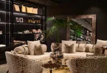 A bold Dolce & Gabbana Casa living room, featuring a full leopard print look. Showcased at Maison Territo, this setup capture
