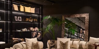 A bold Dolce & Gabbana Casa living room, featuring a full leopard print look. Showcased at Maison Territo, this setup capture