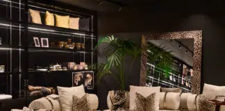 A bold Dolce & Gabbana Casa living room, featuring a full leopard print look. Showcased at Maison Territo, this setup capture