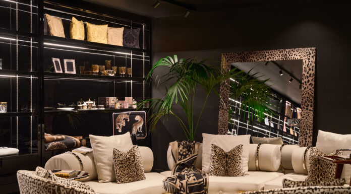 Italian Design Icons Unite at Maison Territo in Montreal A bold Dolce & Gabbana Casa living room, featuring a full leopard print look. Showcased at Maison Territo, this setup capture