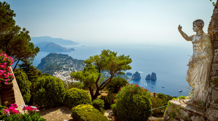 Where Old Money Holidays in the Mediterranean Panorama of Capri island from Mount Solaro