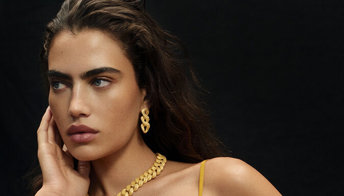 Reformation Launches Sustainable Jewelry Collection Rosa Earrings, Necklace and Bracelet in Gold Reformation jewelry