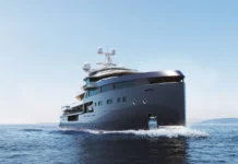 Xplorer 105 — The Summit of Luxury Expedition Yachting Xplorer 105 expedition superyacht cruising at sea under clear blue skies.