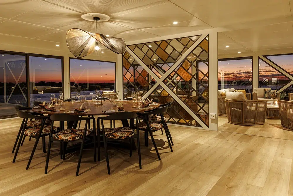The upstairs dining and lounge area. Photo courtesy of Pangolin Voyager The upstairs dining and lounge area. Photo courtesy of Pangolin Voyager