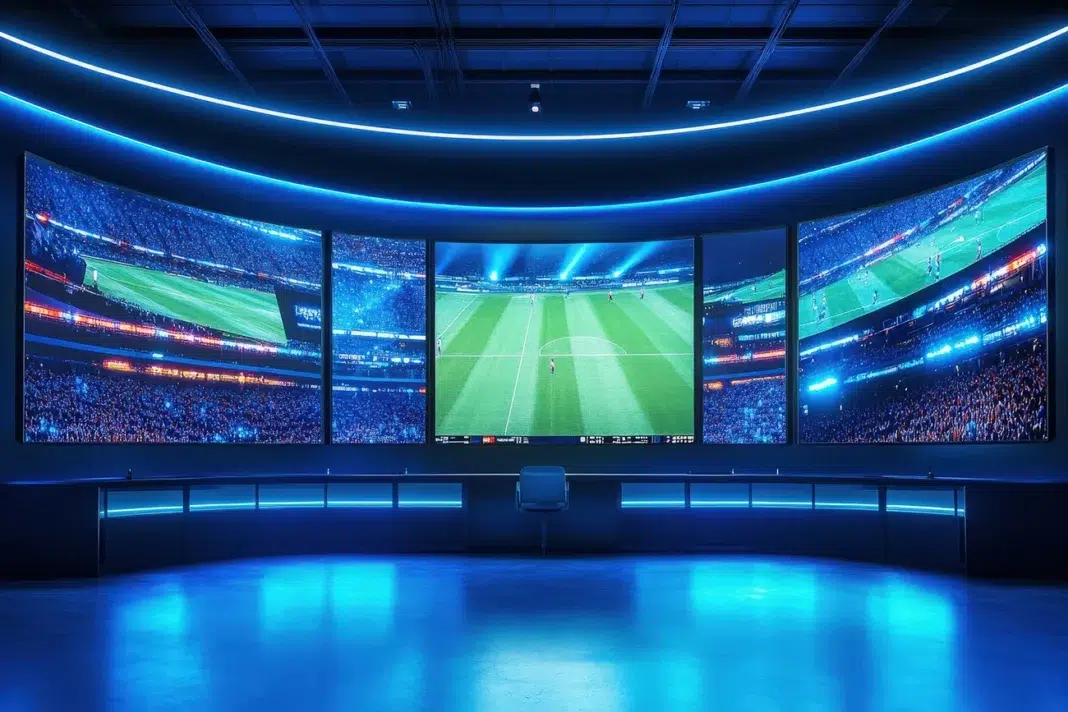 sportsbook with multiple-large-screens-show-an-intense-soccer-match-inside sportsbook with multiple-large-screens-show-an-intense-soccer-match-inside
