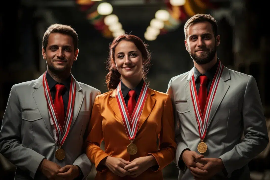 a group of high achievers united to celebrate their success a group of high achievers united to celebrate their success