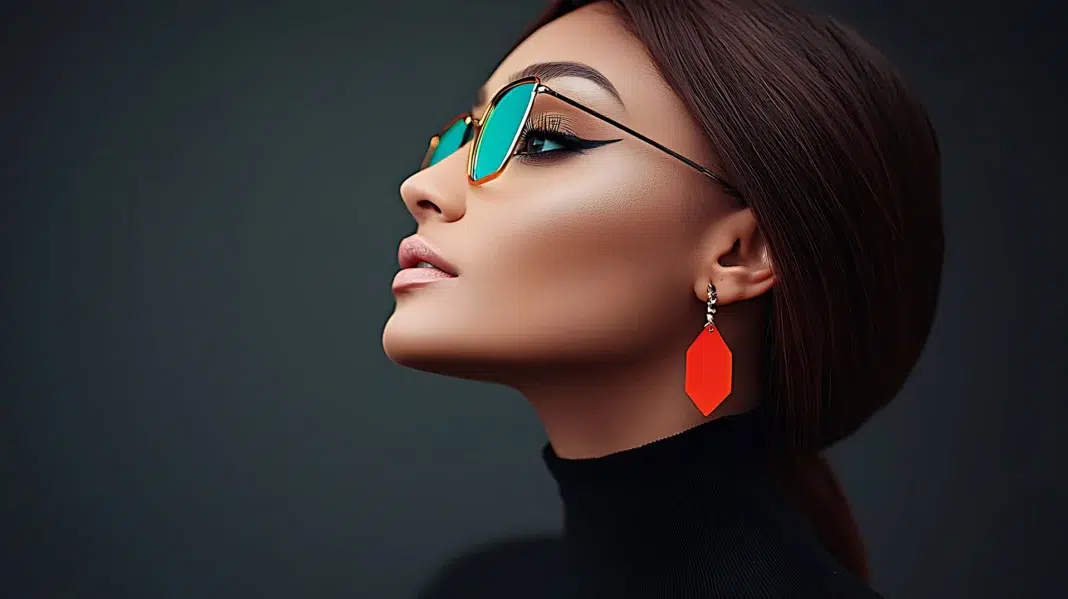 A Woman wearing a striking jewelry piece matching her spectacular eyewear. Photo via vecteezy A Woman wearing a striking jewelry piece matching her spectacular eyewear. Photo via vecteezy