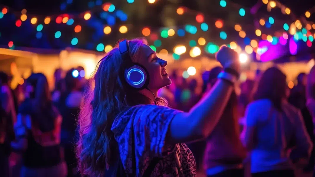 A lady enjoying music through a silence disco. Photo via vecteezy A lady enjoying music through a silence disco. Photo via vecteezy