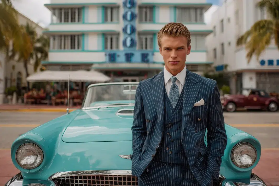 A well-dressed young man standing confidentially in front of a classic car in Miami Beach art deco. Photo vecteezy A well-dressed young man standing confidentially in front of a classic car in Miami Beach art deco. Photo vecteezy