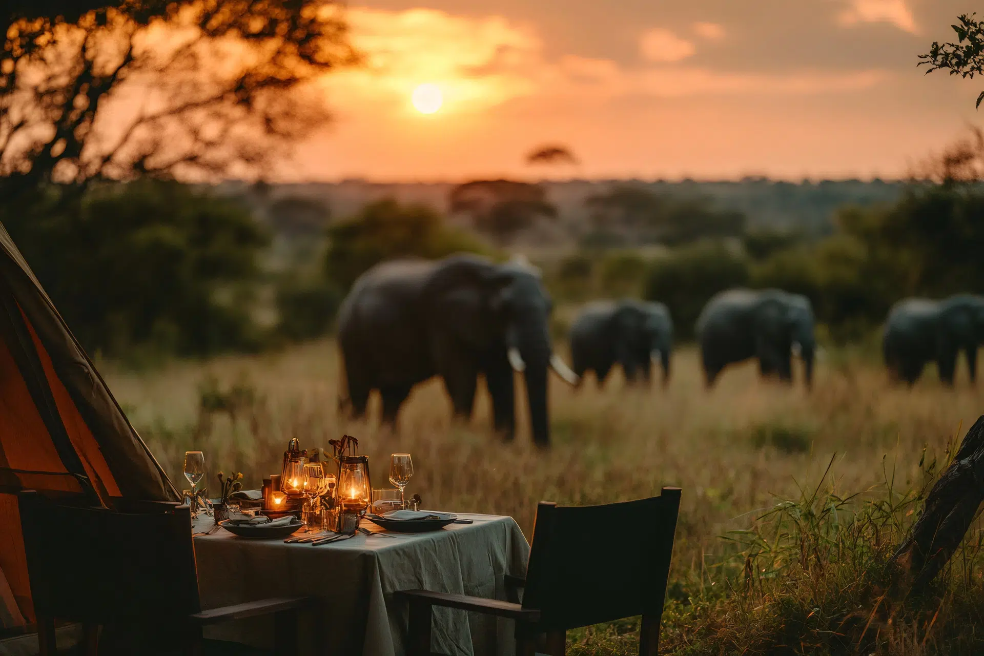 Romantic dinner in african savannah with elephants watching at sunset. Photo vecteezy Romantic dinner in african savannah with elephants watching at sunset. Photo vecteezy