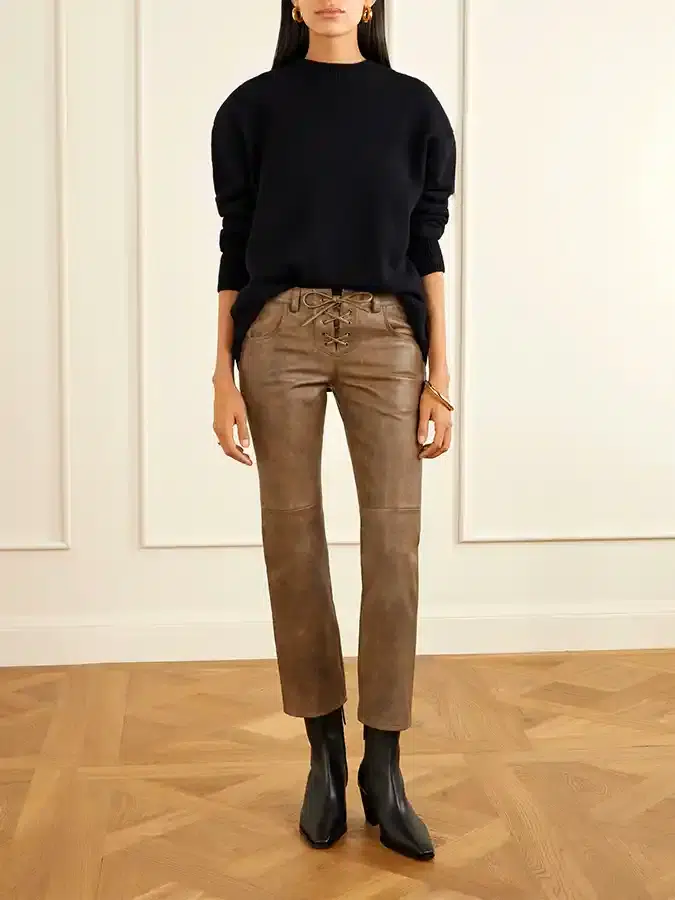 Isabel Marant Vanel Lace-Up Leather Slim-Leg Trousers Isabel Marant Vanel Lace-Up Leather Slim-Leg Trousers