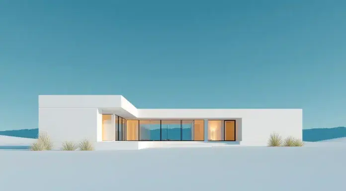 Minimalist vs Cozy Homes: Which Lifestyle Fits You Better? Modern minimalist house with large glass windows in desert landscape. Photo vecteezy-medium