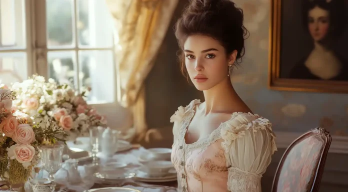 Why Vintage Fashion feels more Personal a woman wearing vintage fashion sitting at a table with flowers_vecteezy-medium