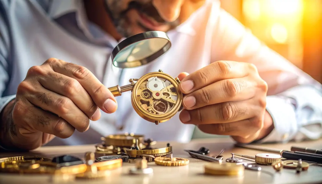 A watchmaker examines intricate gears. Photo vecteezy-medium A watchmaker examines intricate gears. Photo vecteezy-medium