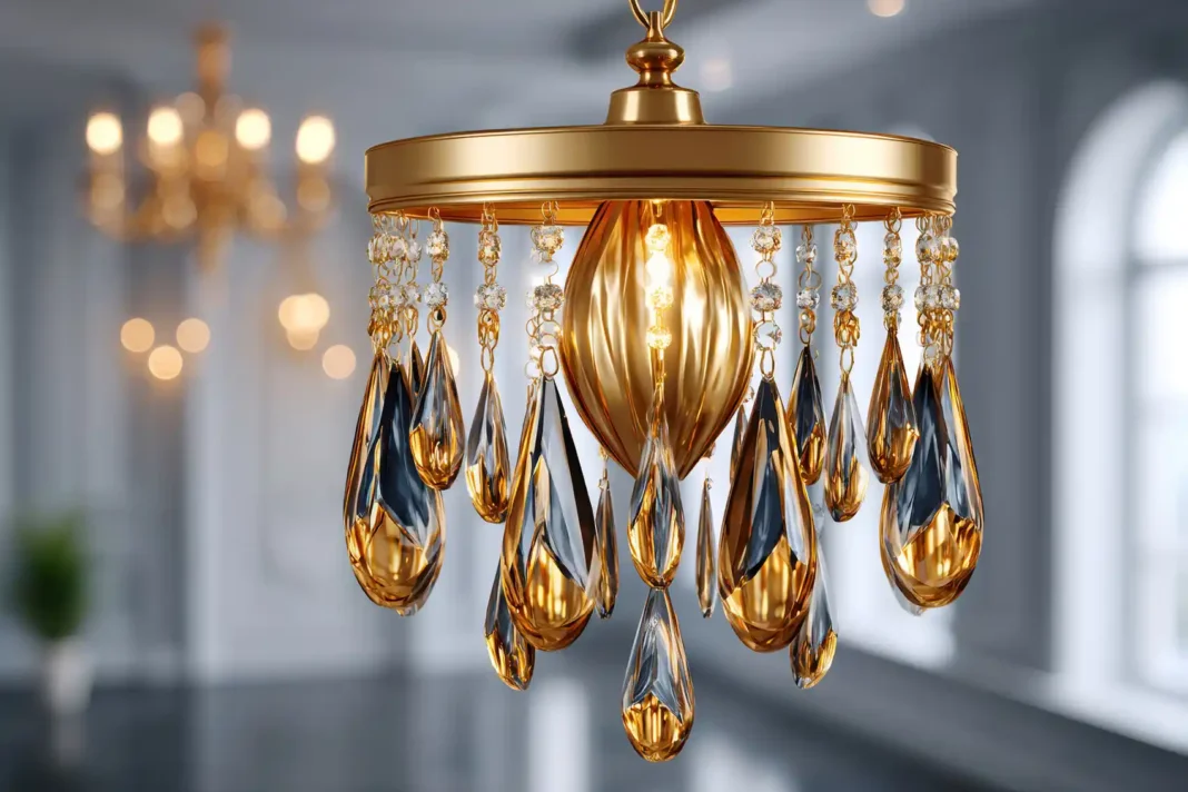 Golden Crystal Modern Pendant Lamp. Photo vecteezy-medium Golden Crystal Modern Pendant Lamp. Photo vecteezy-medium