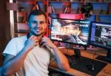 Digital Fun and Real-Life Balance: The New Gaming Lifestyle male game streamer playing game. Photo vecteezy-medium