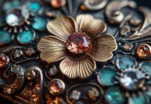 Daily Symbols: Using Objects to Stay Connected to Your Intentions A close-up of an ornate vintage brooch, adorned with intricate engravings and shimmering gems