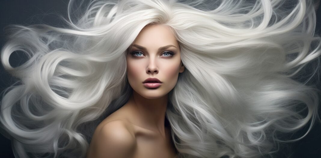 Beautiful woman with long white hair Beautiful woman with long white luxury wig hair