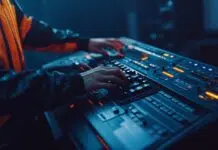 The Ultimate Guide to Choosing the Right Beat for Your Track A music producer focuses on fine-tuning sound settings on an advanced mixing console. The vibrant lights illuminate the equipment, creating an immersive atmosphere in the studio.